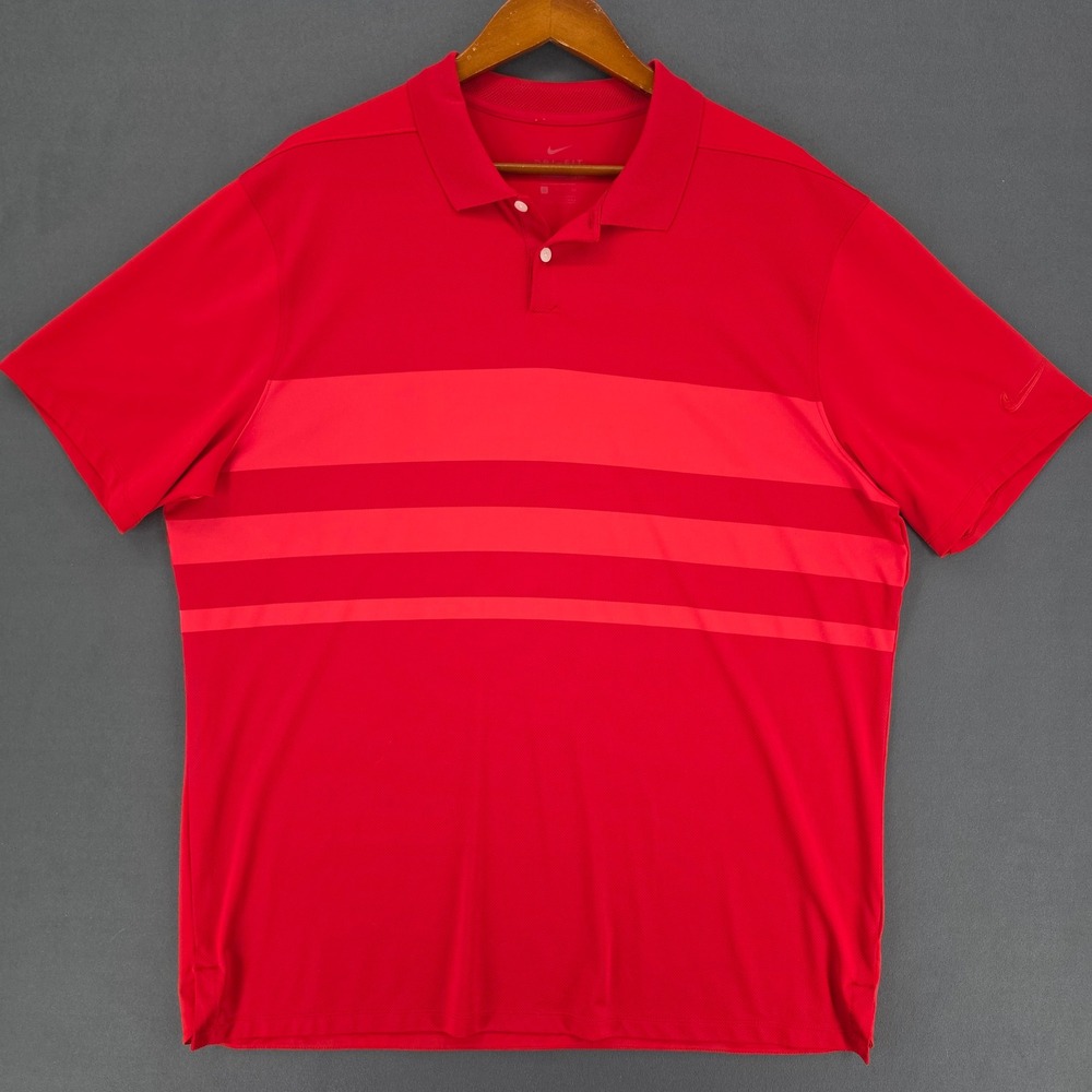 Nike Dri-FIT Mens XL Red Striped Short Sleeve Golf Polo Shirt Standard Fit